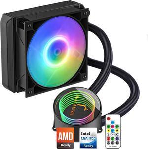 Dracaena.io AIO CPU Cooler, Color Change Remote, 120mm Radiator, ARGB PWM Fans Quiet Less Than 27DBA, Compatible with AMD AM5/AM4-Intel LGA 1700/1200/115X, Leakproof Technology, High Flow Pump, Black