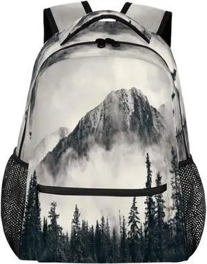 Mountain Forest Tree Foggy School Backpack for Girls Boys, Travel Backpack Lightweight Bookbag College Student School Bag Laptop Backpack Hiking Camping Daypack Bag 16 Inch