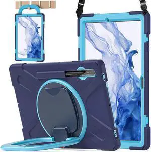 BATYUE Case for Samsung Galaxy Tab S10+ Plus /S9 FE+ Plus /S9+ Plus /S8+ Plus /S7+ Plus /S7 FE 5G 12.4 inch, Shockproof Protective Tablet Case with Shoulder Strap, Kickstand, Navy Blue