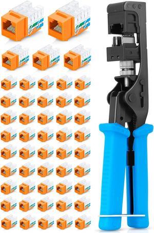 Everest Media Solutions Bundle - 2 Items: easyJack - Speed Termination Tool + 50 Pack of RJ45 Cat6/5e UTP Keystone Jacks - Orange