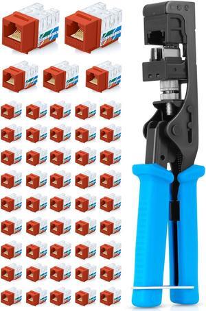 Everest Media Solutions Bundle - 2 Items: easyJACK - Speed Termination Tool + 50 Pack of RJ45 CAT6A UTP Keystone Jacks - Orange