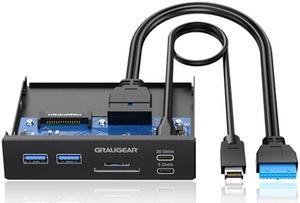 GRAUGEAR 3.5 Inch Front Panel USB C Hub, SD/microSD Internal Card Reader, 20Gbps USB 3.2 Gen 2x2, 20-pin Type-E Key-A Header & USB3.0 Header & 15-Pin SATA Power Connector Required [G-MP01CR]