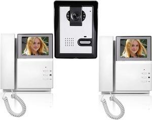 AMOCAM Wired Video Intercom Doorbell System 4.3 Inches HD LCD 2- Monitor Video Door Phone Bell Kits IR Night Vision Indoor Outdoor Camera DoorBell Intercom Doorphone Telephone Style 1V2