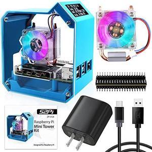 GeeekPi Mini Tower Kit with QC3.0 Power Supply for Raspberry Pi 4, Pi 4 Case with ICE Tower Cooler, 0.96'' OLED Module, RGB Fan, Heatsink, GPIO Expansion Board for Raspberry Pi 4 Model B
