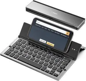 Foldable Keyboard, Portable Bluetooth Wireless Keyboard with Stand Holder, Rechargeable Full Size Ultra Slim Folding Keyboard Compatible iOS Android Windows Smartphone Tablet and Laptop (Gray)