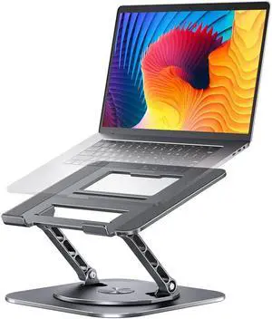 AOEVI Adjustable Laptop Stand with 360 Rotating Base, Computer Stand for Laptop Ergonimic Foldable Laptop Riser for Desk Compatible with MacBook Pro/Air Notebook up to 16 Inches, Grey
