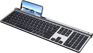 CHESONA Wireless Bluetooth Keyboard, Bluetooth/Wired Dual-Mode Keyboard for MacBook Air/Pro/iMac, Ultra-Slim Rechargeable, Silent Full-Size Keyboard for MacOS/iPadOS/iPhone OS,Silver Black