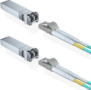 2 Pack of 10Gbase-SR Module with 2 Meter OM3 LC to LC Fiber Patch Cable, SFP+ to LC Multimode Transceiver Compatible for Ubiquiti UF-MM-10G and More