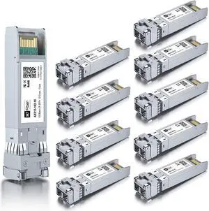 10 Pack 10G Single Mode SFP+ LC Module, 10GBase-LR Fiber Transceiver for Cisco SFP-10G-LR, Meraki MA-SFP-10GB-LR, Ubiquiti UniFi UF-SM-10G, Mikrotik, Netgear, D-Link and More (SMF,1310nm,10km,DDM)