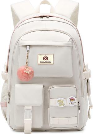 Laptop Backpacks 15.6 Inch College Backpack Elementary Middle High School Bag Large Cute Bookbags Anti Theft Travel Back Pack Casual Daypack Kids Book Bag for Teens Girls Women Students (Off-white)