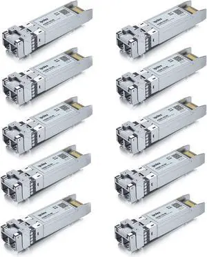 10G SR SFP+ to LC Multimode Transceiver, 10GBase-SR Fiber Module, for Cisco SFP-10G-SR, Meraki MA-SFP-10GB-SR, UniFi UF-MM-10G, Mikrotik, Fortinet, Netgear, D-Link, TP-Link (MMF,850nm, 300m) 10 Pack