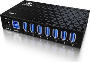 7 Port USB 3.0 Hub - Powered USB Hub -Multiple USB Splitter with Built-in 12V/3A/36W Power Adapter - Up to 5Gbps Sync & High-Speed Data Transfer - Mounting Brackets for Phone MB Laptop Tablet PC