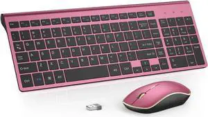 Wireless Keyboard Mouse Combo,J JOYACCESS 2.4G Compact and Ultra Slim Wireless Keyboard and Mouse for Windows, Computer, Desktop, PC, MacBook Air, Laptop-Wine Red