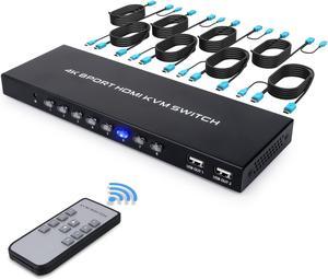4K KVM Switch 8 Port, HDMI USB Switch for 8 Computers Share 4K@30Hz Monitor and 4 USB Devices, with IR Remote and 8 HDMI&USB KVM Cables