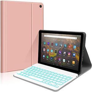 Backlit Keyboard Case for All-New Kindle Fire HD 10 and Fire HD 10 Plus Tablet 11th Generation 2021 Release - Wireless Magnetic Detachable Keyboard Thin Slim Smart Folio Stand Tablet Cover Case, Pink