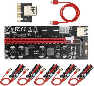 Joylifeboard GPU Riser Adapter Card PCIe 1x to 16x for Bitcoin Litecoin ETH Mining, PCIe 6pin/Molex 4pin/SATA 15pin Interface, Linux Compatible, Desktop, 6 Pack