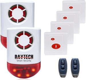 Daytech Strobe Siren Alarm Home Caring Loud Outdoor SOS Alert System 2 Red Flashing Siren 2 Remotes Panic Button 4 Emergency Button for Store Home Hotel Jewelry Shop Security Alarm