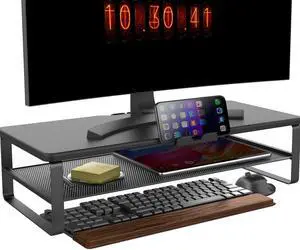 Doowiit Monitor Stand with drawer, 2-Tier Monitor Stand Riser with Phone Holder and Cable Management - Desk TV Shelf, Laptop Printer, Desk Organizer Stand, for Home & Office, Black