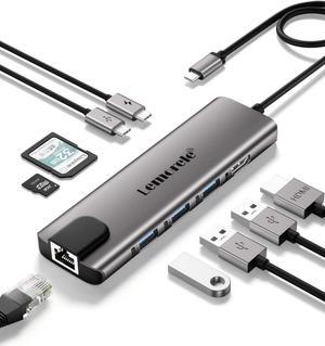Lemorele USB C Hub Multiport Adapter 9 in 1 w/Gigabit Ethernet, 100W PD, HDMI 4K, 3 USB 2.0, 5Gbps USB C Data Port, SD/TF Card Reader, Dongle Docking Station for MacBook Lenovo HP Dell Laptops