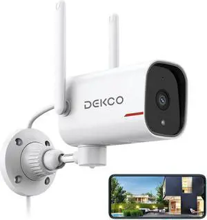 DEKCO WiFi Camera 2K Pan Rotating 180deg Wired Outdoor Security Cameras with Color Night Vision, Support 24/7 Recording, 2.4&5G WiFi, AI Human Auto Tracking, Work with Alexa/Google Assistant (1 Pack)
