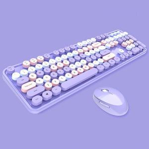 2.4G Full-Size Wireless Keyboard and Mouse Combo, Multi-Color Typewriter Style Round Keycap, Cute Candy Colors, Compatible with Notebook, PC (104 Keys,Purple)
