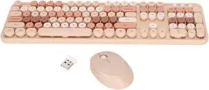 GOWENIC Colorful Keyboard and Mouse Combo, 2.4G Connections, 104 Keys Sweet Mixed Color Cute Keyboard with Retro Round Keycaps, Keyboard Mouse Kit for Windows(Milk Tea Color Mixed