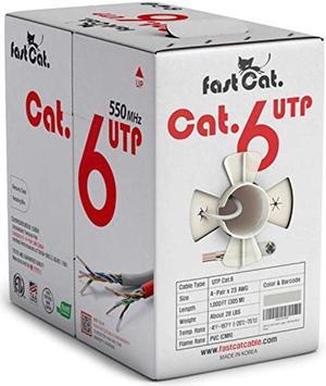 fast Cat. Cat6 Ethernet Cable 1000ft - 23 AWG, CMR, Insulated Solid Bare Copper Wire Cat 6 Cable with Noise Reducing Cross Separator - 550MHZ / 10 Gigabit Speed UTP LAN Cat6 Cable 1000ft - CMR (White)