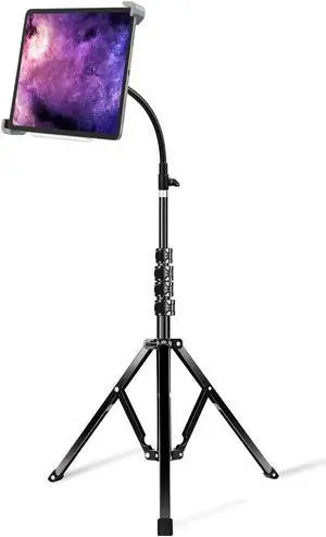 elitehood Floor iPad Pro Stand, 70" Gooseneck Tripod for iPad Pro 12.9 13 inch, Air 13 11, Heavy Duty Metal Tablet Tripod Stand Holder for More 9.5-14.5 inch Large Tablets
