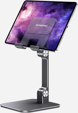 elitehood Aluminum iPad Stand, Adjustable iPad Stand Holder for Desk, Desktop Tablet Stand Dock for iPad Pro 12.9 11 Air Mini 4 5 and More 4-13 inches Tablets, Gray
