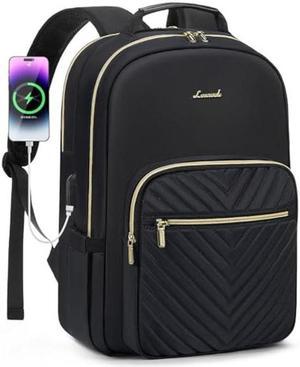LOVEVOOK Laptop Backpack for Women 17.3 inch,Cute Womens Travel Backpack Purse,Professional Computer Bag,Waterproof Work Business College Teacher Bags Carry on Backpack with USB Port,Black