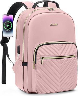 LOVEVOOK Laptop Backpack for Women 15.6 inch,Cute Womens Travel Purse,Professional Laptop Computer Bag,Waterproof Work Business College Teacher Bags Carry on Backpack with USB Port,Pink