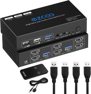 USB 3.0 KVM Switch HDMI Dual Monitor 2 Computer 4K 120Hz 8K VRR G/Sync Atmos HotKey Toggle IR Remote- KVM Extend Display Keyboard Mouse Printer, USB 3.0 Cable, IR Extender, HDMI 2.1 HDCP 2.3 21KVMDM