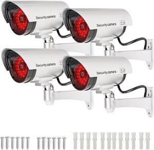 E-HORDE Bullet Dummy Fake Surveillance Security CCTV Dome Camera Simulation Monitor with 30pcs Illuminating LED Light and Warning Sticker,Outdoor and Indoor Use for Homes & Business (4, Silver)