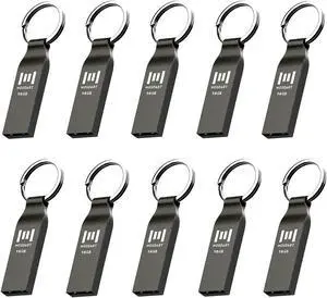 MOSDART Waterproof 16GB USB2.0 Flash Drive, FAT32 Metal Memory Stick with Keychain, for System Back, Data Storage, Titan Grary(Pack of 10)