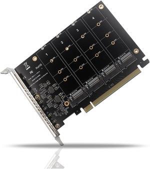 4 Port NVMe to PCI-e Host Controller Expansion Card, Support 2230 2242 2260 2280?M.2 NVME to PCIe X16 Adapter, M Key Hard Drive Converter Reader Expansion Card