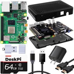 GeeekPi Raspberry Pi 4 2GB Kit - 64GB Edition, DeskPi Lite Raspberry Pi 4 Case with Power Button/Heatsink with PWM Fan, QC3.0 Power Supply for Raspberry Pi 4B