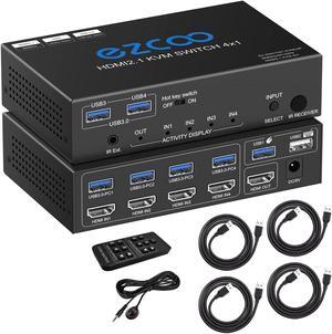 USB 3.0 KVM Switch HDMI 4 Computer 1 Monitor 8K 4K 120Hz VRR G/Sync HDCP Bypass Atmos IR Remote - 4X USB3.0 Cable, HotKey for USB 1.0 Keyboard Mouse Printer, IR Extend Windows Mac 41KVM8K