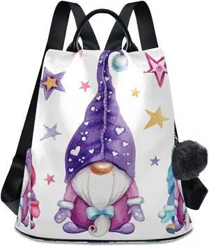 OTVEE Magic Gnomes Backpacks Purse for Women Girls Ladies Anti Theft Fashion Medium Size Mini Shoulder Bag with Keychain