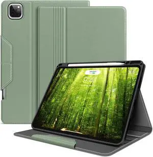 H HOLIMET Case for iPad Pro 11 Inch 2022 4th/3rd/2nd/1st Generation 2021/2020/2018 with Pencil Holder Folio Stand Auto Wake/Sleep Vegan Leather, Green
