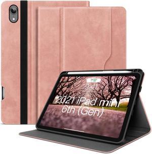 Case for 2021 iPad Mini 6 with Pencil Holder Pocket with Soft TPU Back Cover for iPad Mini 6th Generation (Fits Model #'s A2567, A2568, A2569), Sleep/Wake, Vegan Leather