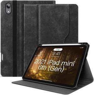 Case for 2021 iPad Mini 6 with Pencil Holder Pocket with Soft TPU Back Cover for iPad Mini 6th Generation (Fits Model #'s A2567, A2568, A2569), Sleep/Wake, Vegan Leather