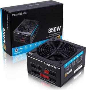 PowerSpec PSX850 GFM-NRGB, 850 Watt, Fully Modular Power Supply, 80+ Gold SLI/Crossfire Ready PSU Japanese Capacitors (Low Noise, Zero RPM Fan Mode, Compact Size) Black