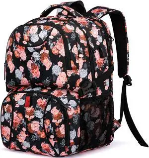 HILUSEN Lunch Backpack for Women, Insulated Cooler Lunch Box, Extra Large Work Backpack with USB Charging Port, Water Resistant 17 inch Travel Laptop Backpack