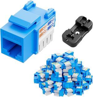 iwillink UL Listed 50-Pack Cat6 Keystone Jack and Punch-Down Stand, RJ45 Ethernet Keystone Jack Set, 90-Degree UTP Modular Punch Down Keystone Jack for Cat6 Cable, Blue