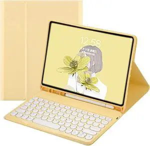 HENGHUI iPad Mini 5th Generation 7.9 inch Keyboard Case - Cute Round Key Color Wireless Detachable BT Keyboard Cover with Pencil Holder for Mini 5 (Mini4/Mini5, Yellow)