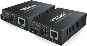 A Pair of Gigabit Single-Mode SC Fiber to Ethernet Media Converter, Built-in SFP LX Fiber Module, 1310nm, SMF, up to 20-KM, 1000Base-LX to 10/100/1000Base-TX (UTP/STP/Cat5e/Cat6 RJ45), UL Certified