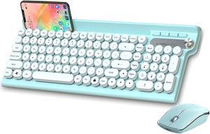 Wireless Keyboard and Mouse Combo,2.4Ghz USB Rechargeable Keyboard with Phone Holder,Full Size Keyboard and Mouse Set for Computer,Laptop and Desktop (Light-Green)