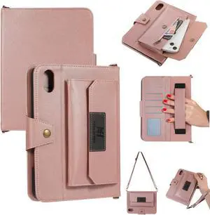 Wallet case for iPad 10.2 inch 9th 8th 7th GenerationiPad Air3 Pro10.5 inch case PU Leather with Shoulder Strap Pen Holder Hand Strap Card Holder Pocket Kickstand (iPad 10.2''/10.5'', Rose Gold)