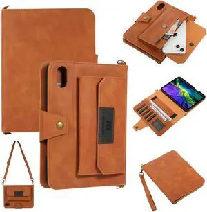 Wallet case for iPad Air Air2 iPad5 iPad6iPad 9.7 inch 6th/5th Generation case PU Leather with Shoulder Strap Pen Holder Hand Strap Card Holder Pocket Kickstand(iPad Air/Air2/iPad5/iPad6, Brown)