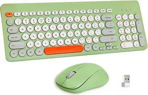 Wireless Keyboard and Mouse Combo,JieruiDeng 2.4Ghz USB Cordless Full-Sized Colorful Keyboard with Numeric Keypad and Noisless Mice Set for Computer Laptop PC Gamer (Grey-Green)